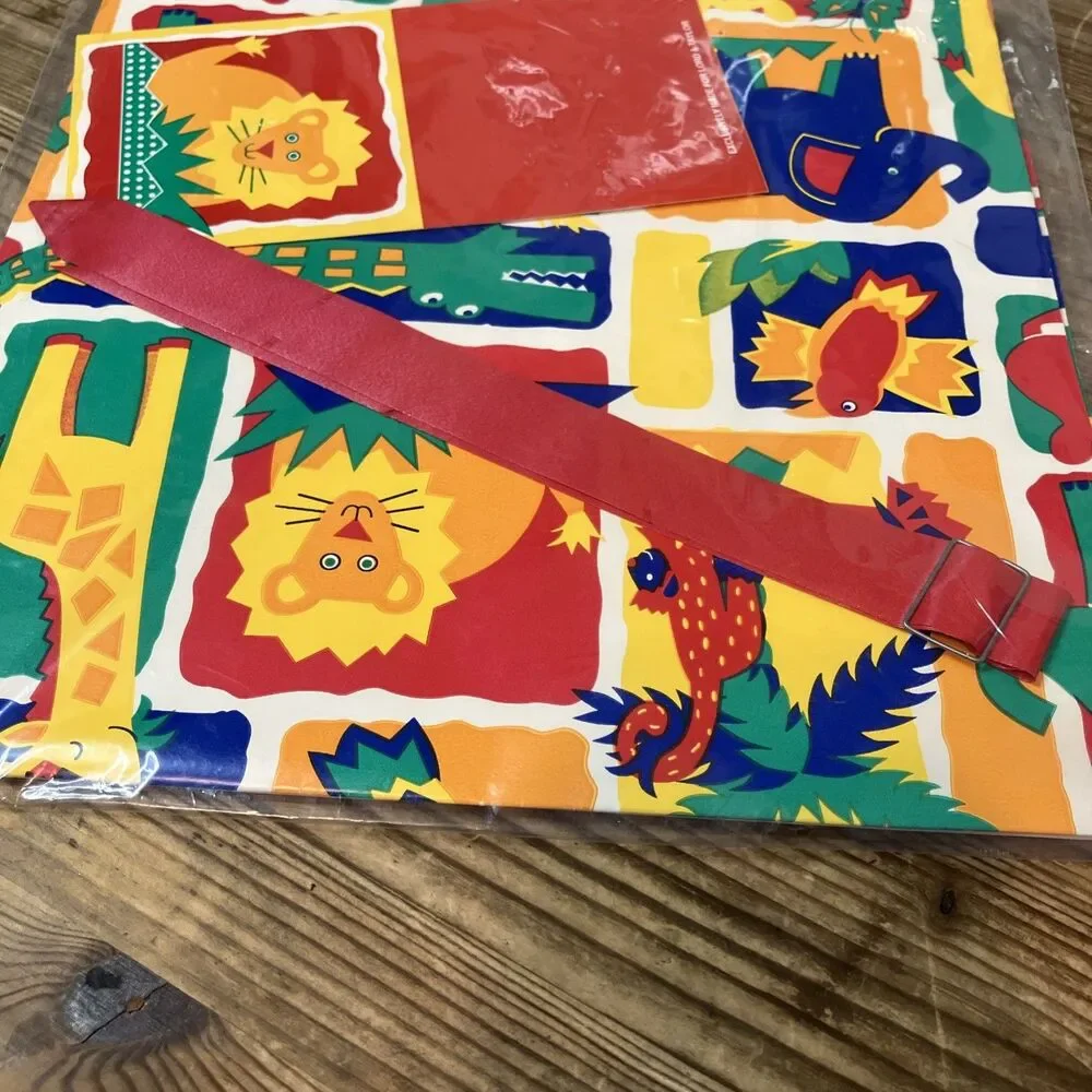 VTG 90s Kids Jungle Animals Gift Wrap Ensemble Lord & Taylor NEW Sealed Card Bow